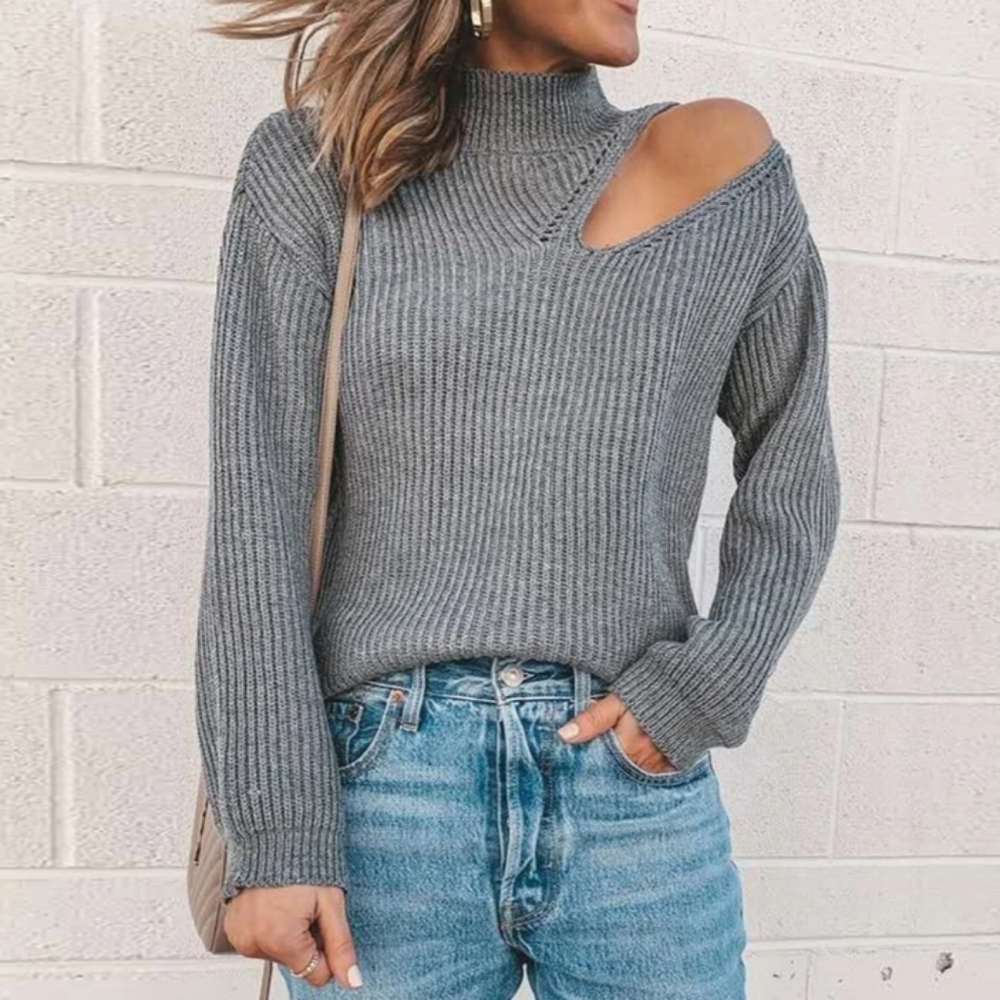 ASTR The Label Gray Cutout Mock Neck Sweater New Size M